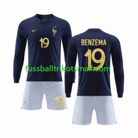 Fußballtrikots Frankreich Benzema 19 Kinder FIFA WM 2022 Langarm Heimtrikotsatz kaufen